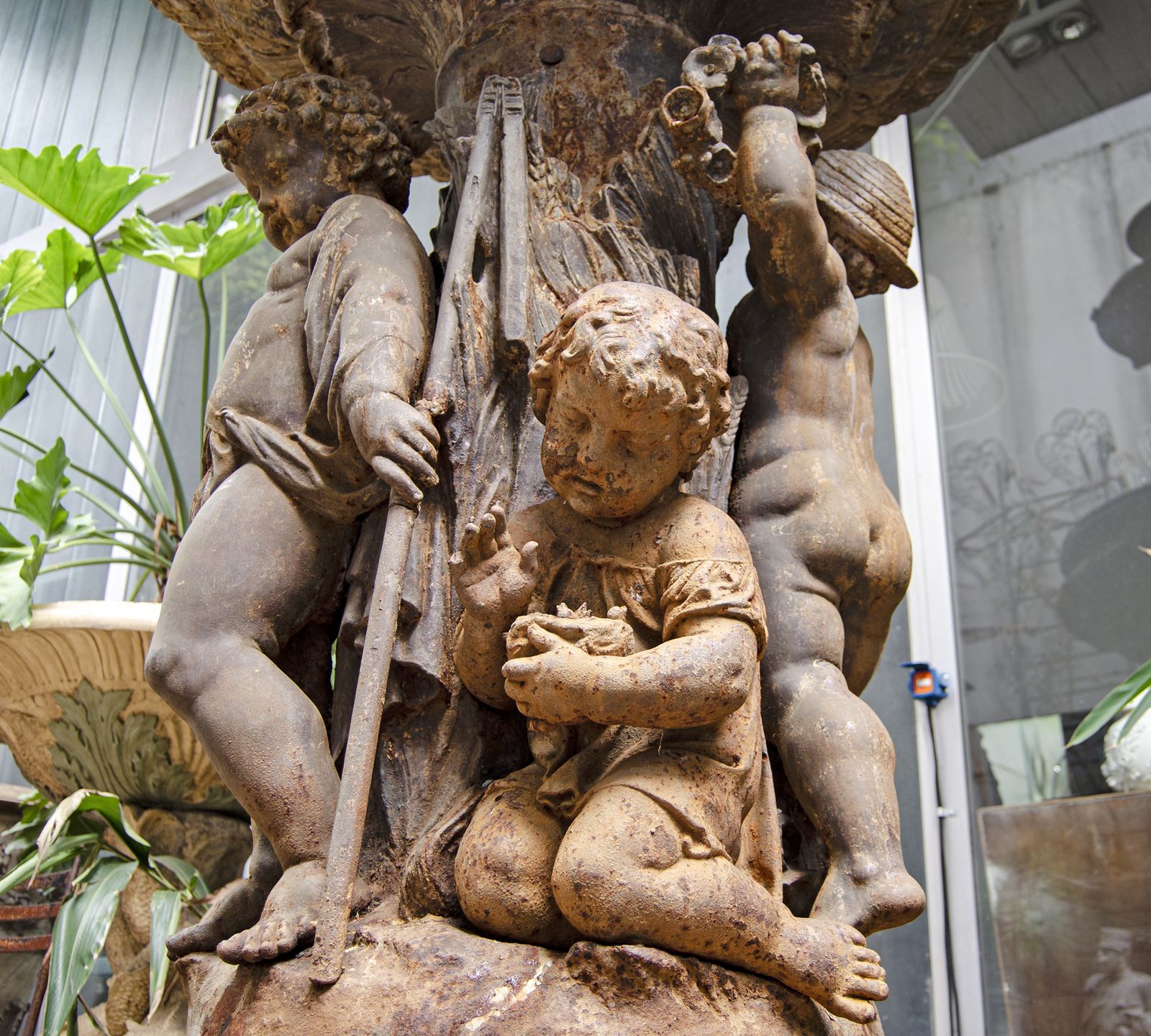 Mid 19th Century Monumental Neoclassical Triple Basin Iron Fountain With Sculptural Motif Of Children By Val D'osne Foundry, France photo vintage