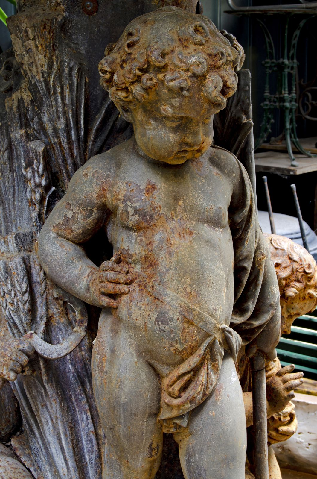 photo for sale Mid 19th Century Monumental Neoclassical Triple Basin Iron Fountain With Sculptural Motif Of Children By Val D'osne Foundry, France