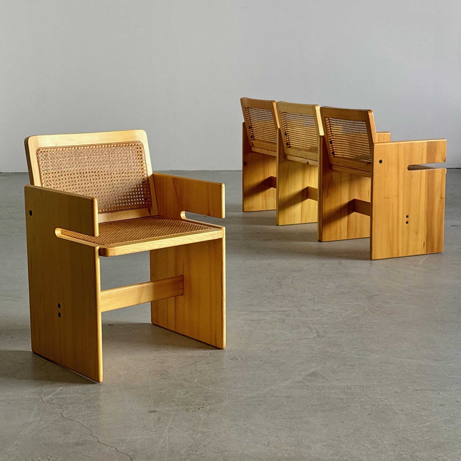 1 Of 4 French Postmodern Armchairs In Pinewood And Cane photo furniture