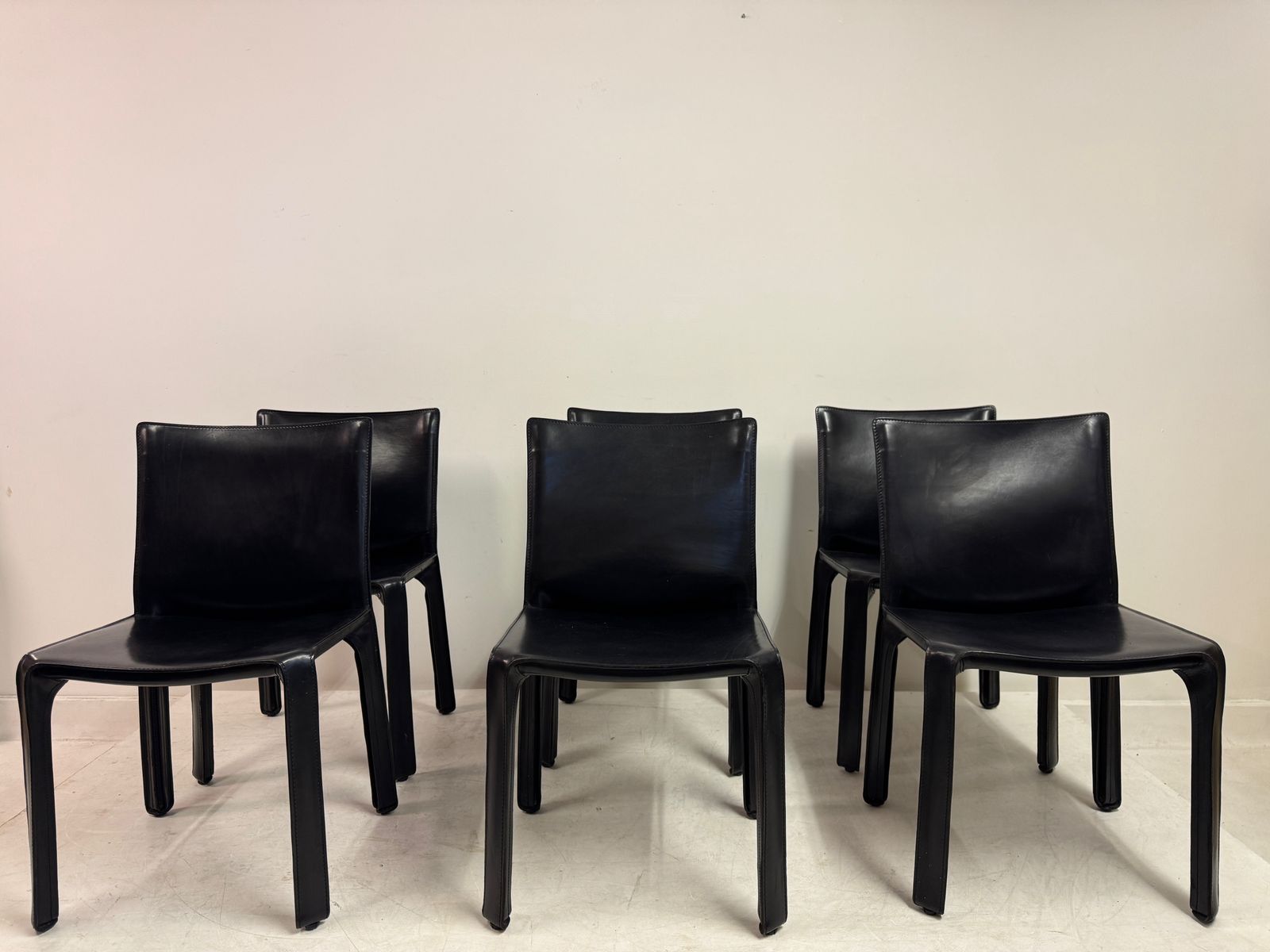 Set Of Six Black Leather Cab Dining Chairs By Mario Bellini For Cassina photo furniture