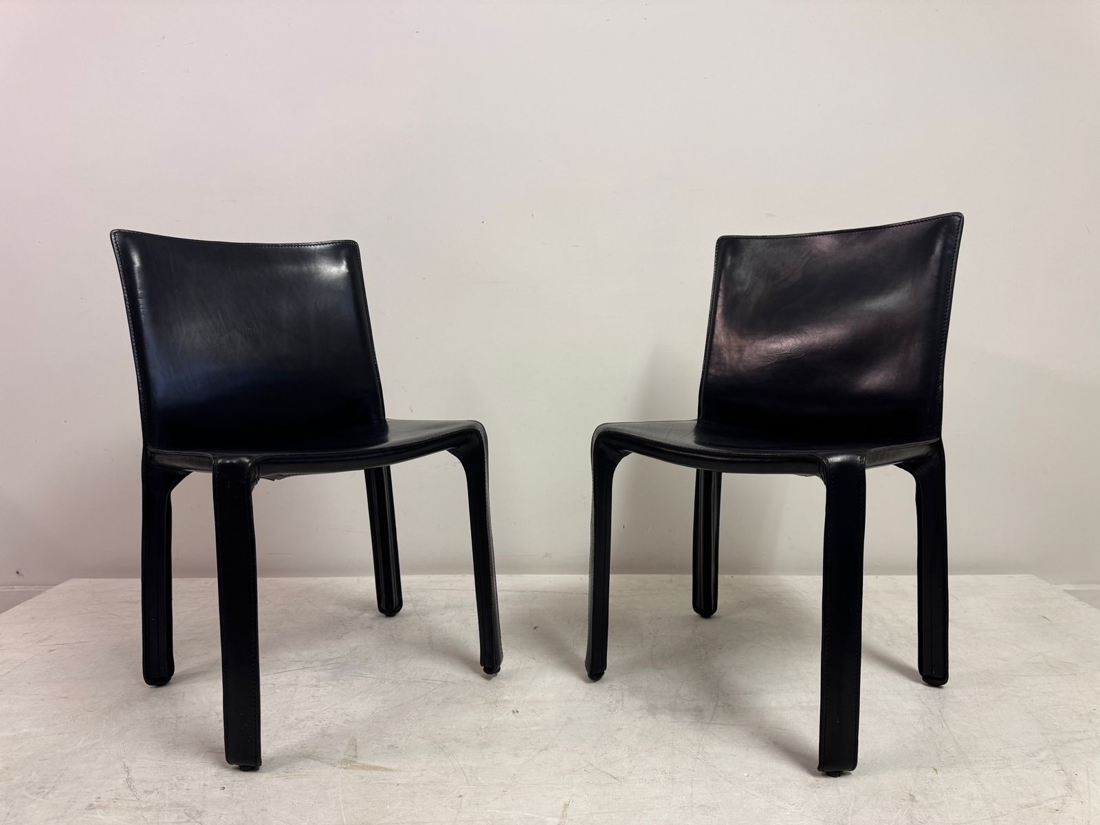 Furniture Set Of Six Black Leather Cab Dining Chairs By Mario Bellini For Cassina photo