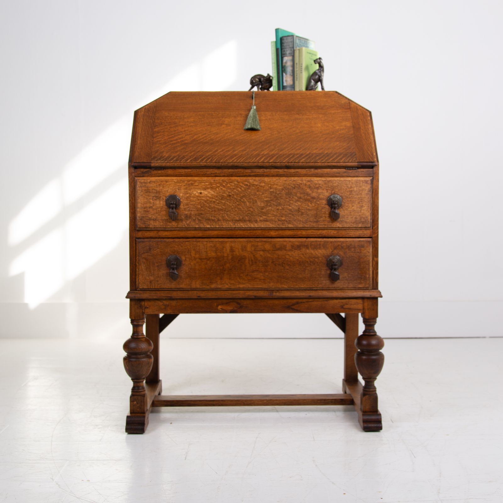 Handsome English Oak 2 Drawer Bureau Desk C1920 photo furniture