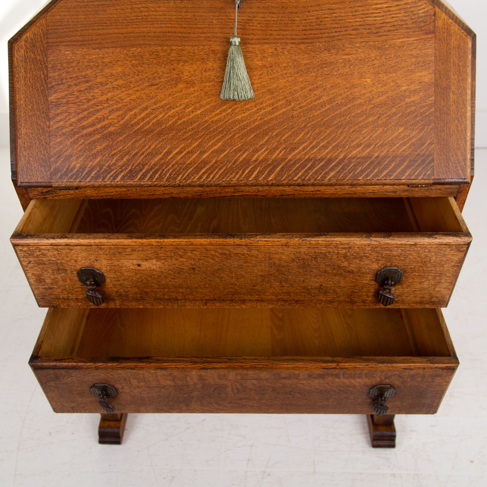 520.0 Handsome English Oak 2 Drawer Bureau Desk C1920 photo