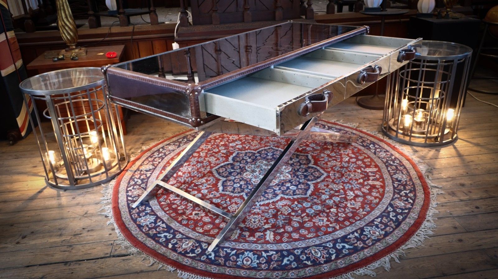 Superb Timothy Oulton Andrew Martin Da Gama Console Desk Drawers Leather Chrome photo buy