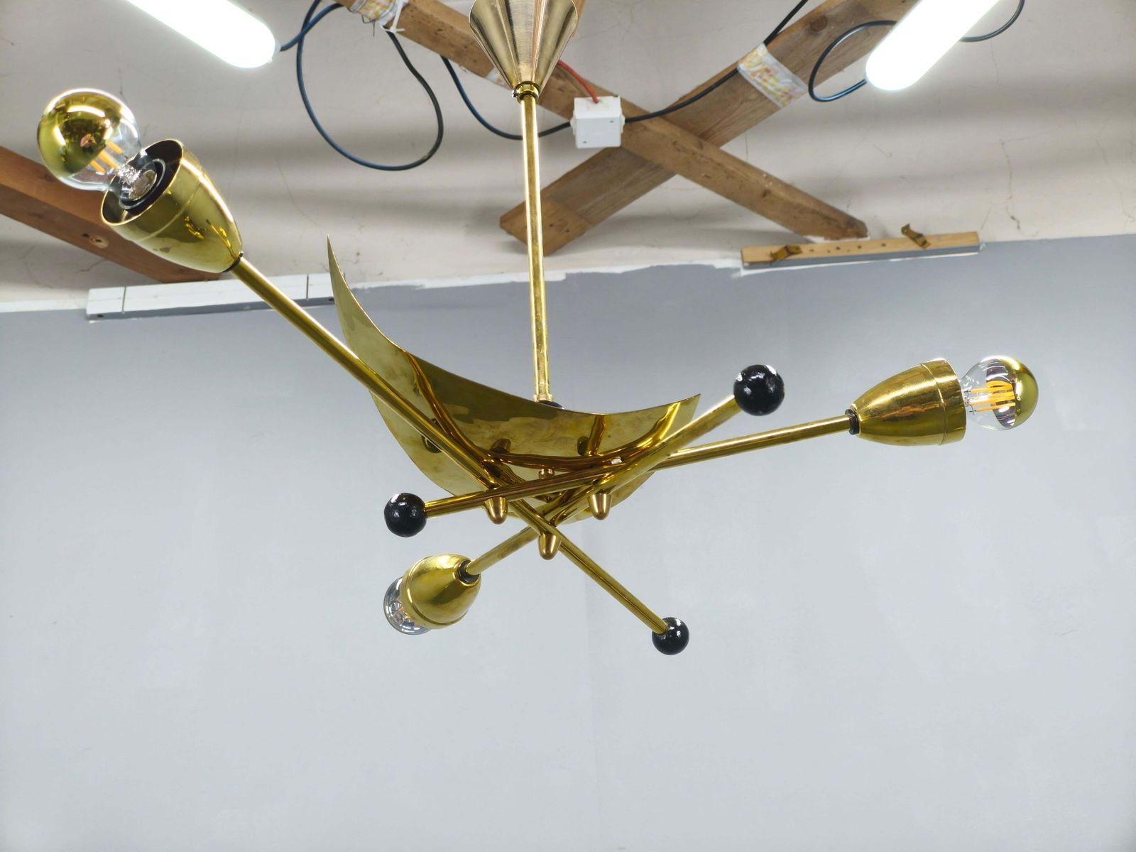 Italian Stilnovo Style Brass Sputnik Chandelier, 1970s photo Lighting