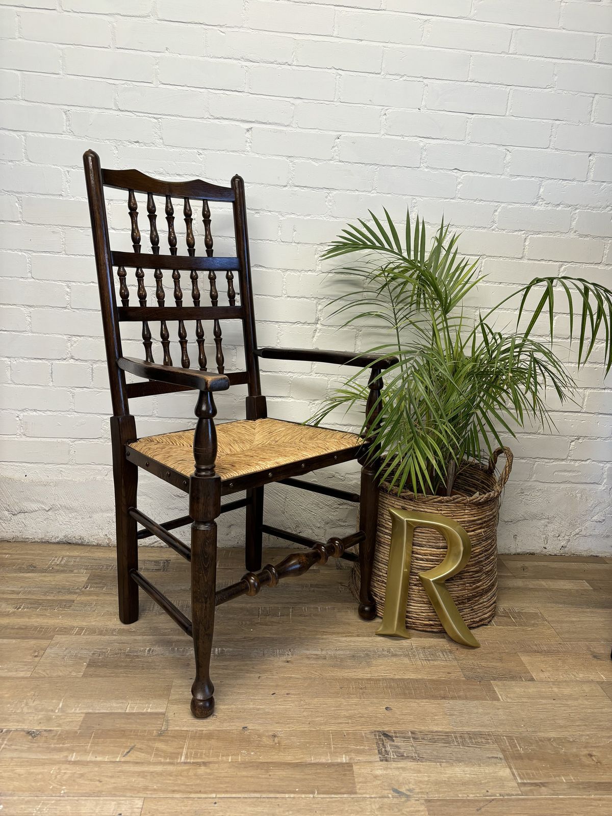Antique Lancashire Carver Chair With Rush Seat photo furniture