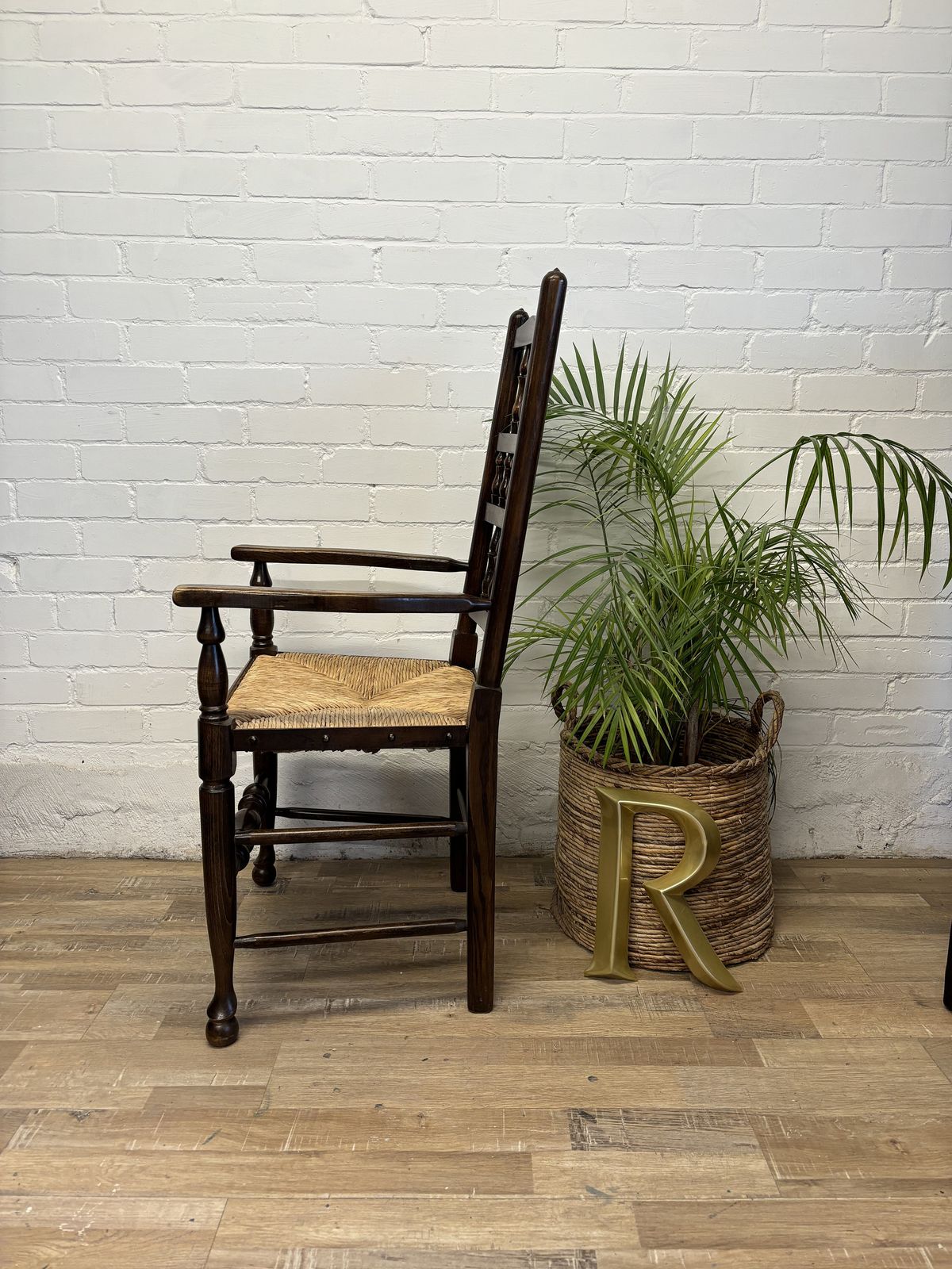 Antique Lancashire Carver Chair With Rush Seat photo for sale