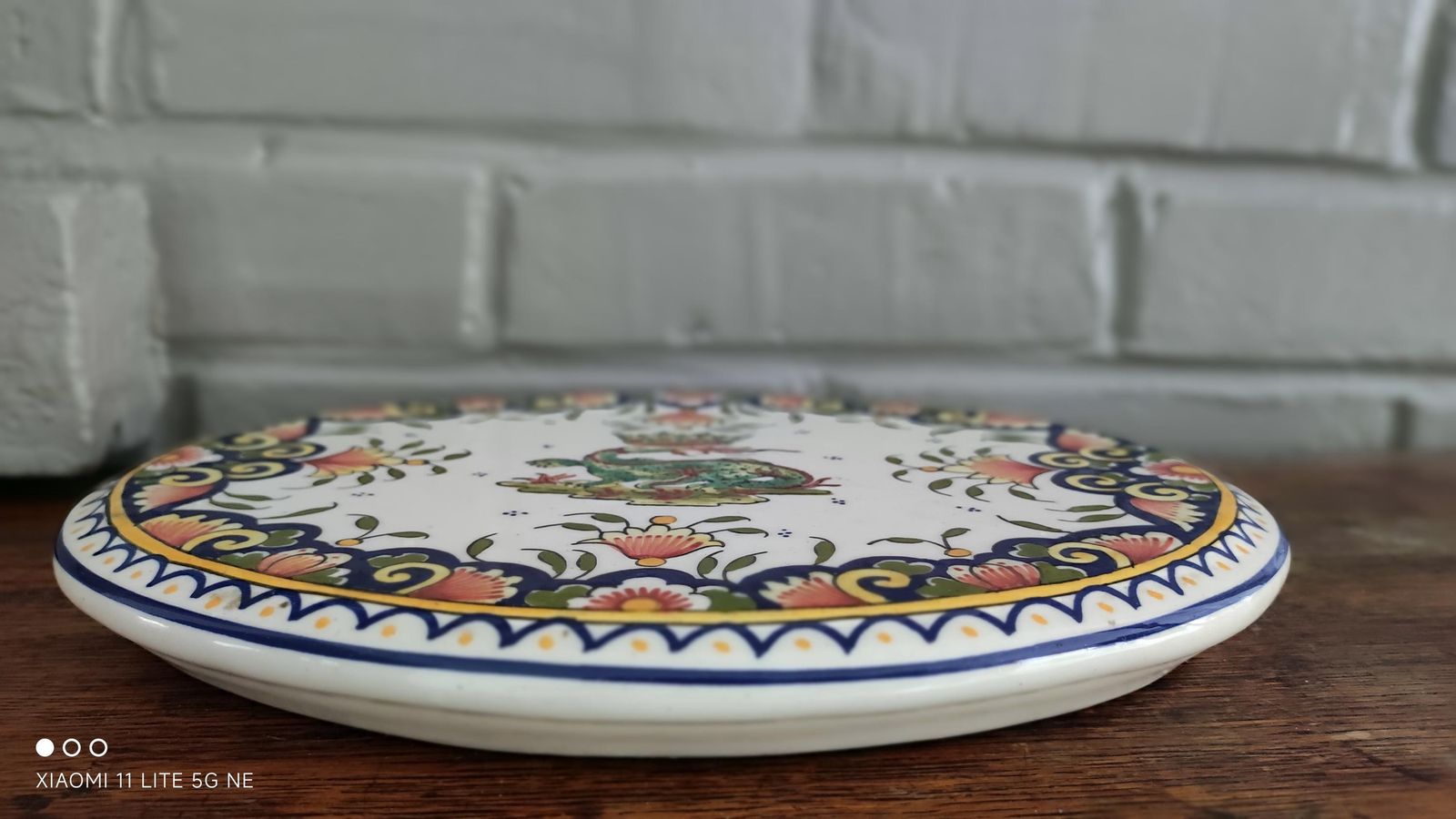 154.0 Antique French Decorative Kitchen Trivet In Desvres Ceramic With Classic Royal Crown Decor photo