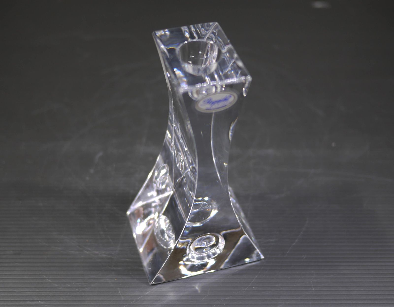 Vintage Rogaska Crystal Glass Candlestick Holder, Minimalist Design photo for sale