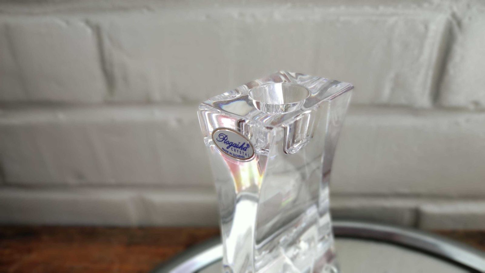 photo vinterior Vintage Rogaska Crystal Glass Candlestick Holder, Minimalist Design