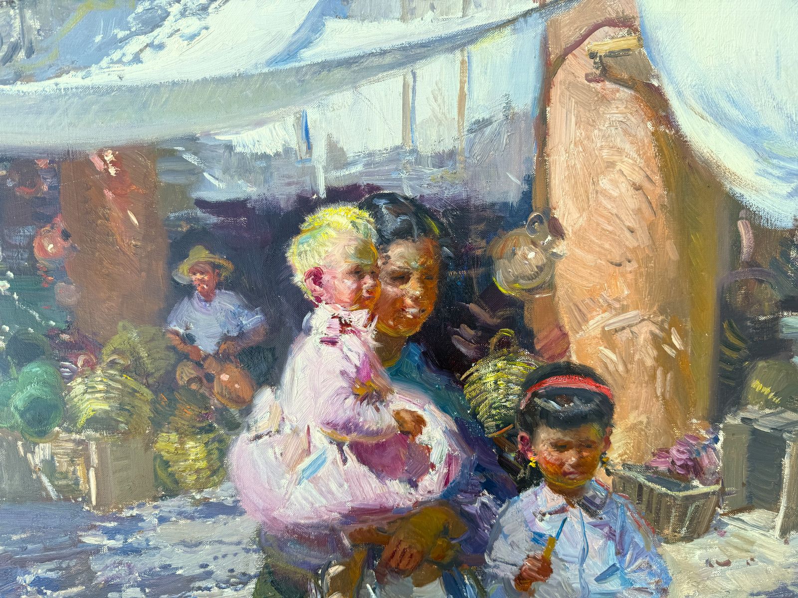 Ignacio Gil Sala Ibiza Children In White Village Mediterranean Figurative Oil Painting Spain 1970s photo buy