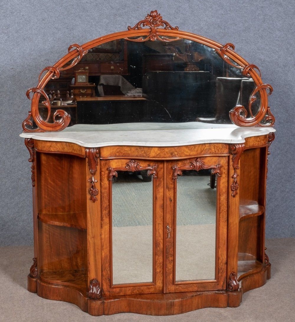 Victorian Walnut Mirror Back Credenza