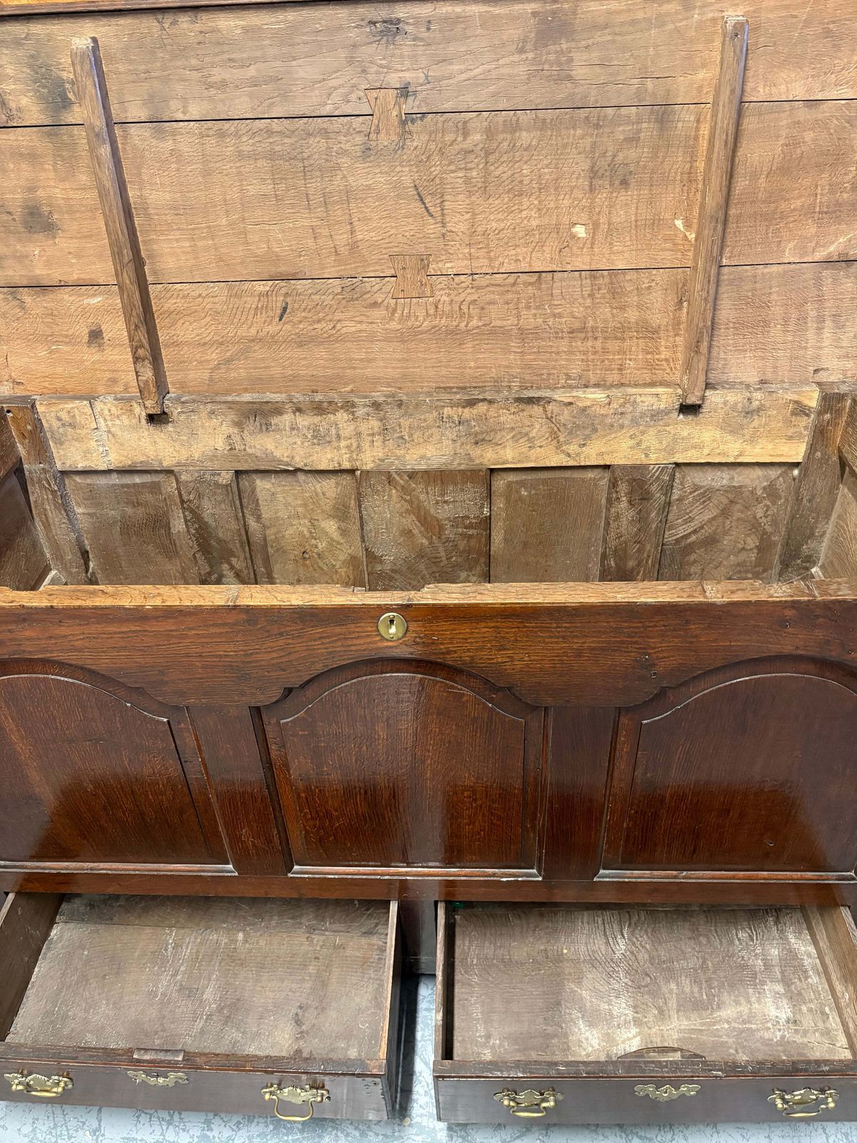 Large Antique 18thc Country House Paneled Oak Mule Chest photo vintage