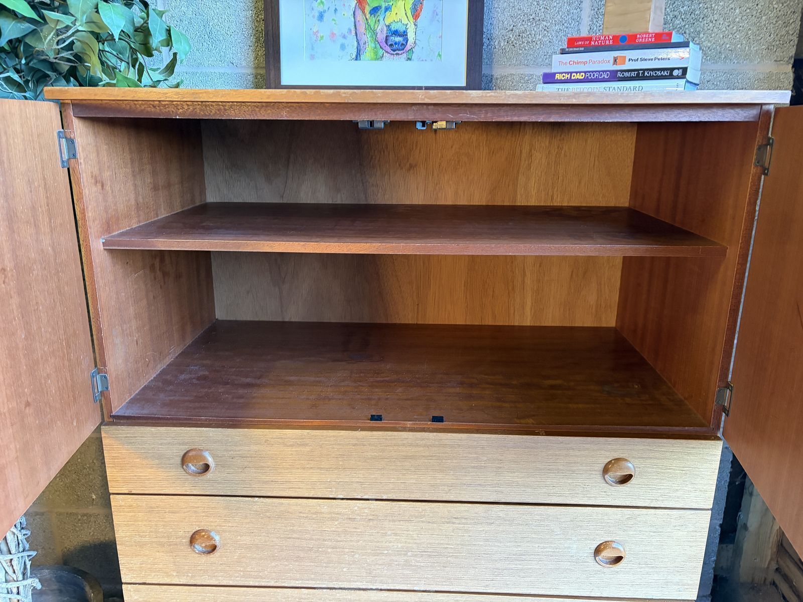 Restored Vintage Schreiber Mid Century Tallboy / Linen Press – Teak Veneer Storage photo Furniture