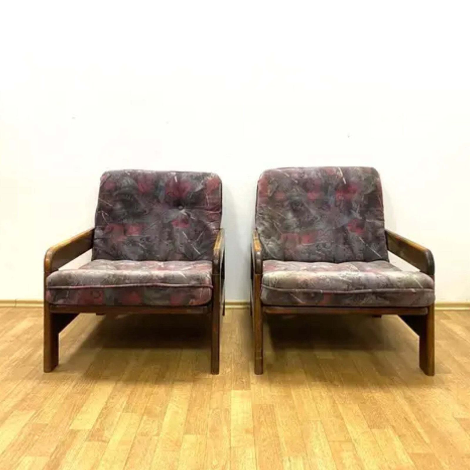 Retro Armchairs, Wooden Frame, 1970s, Central Europe photo Furniture