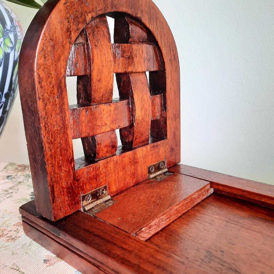 Old English Handcrafted Wooden Folding Book Slide Bookends C 1930's 40's. photo buy
