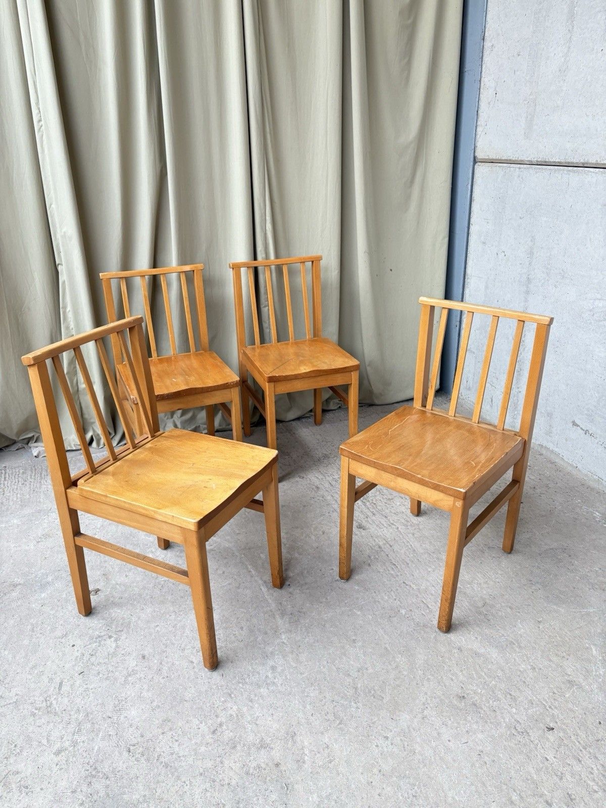 Vtg Mid Century Set Of 4 Solid Beech Church Dining Chairs Scandi Danish R1173 photo furniture