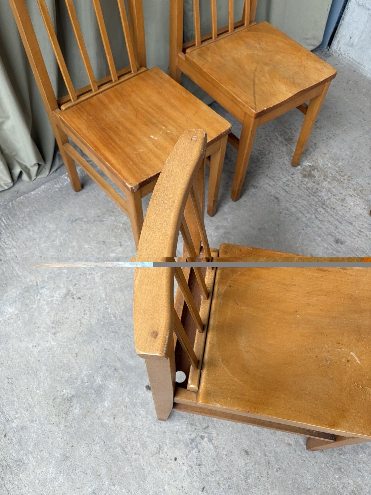225.0 Vtg Mid Century Set Of 4 Solid Beech Church Dining Chairs Scandi Danish R1173 photo