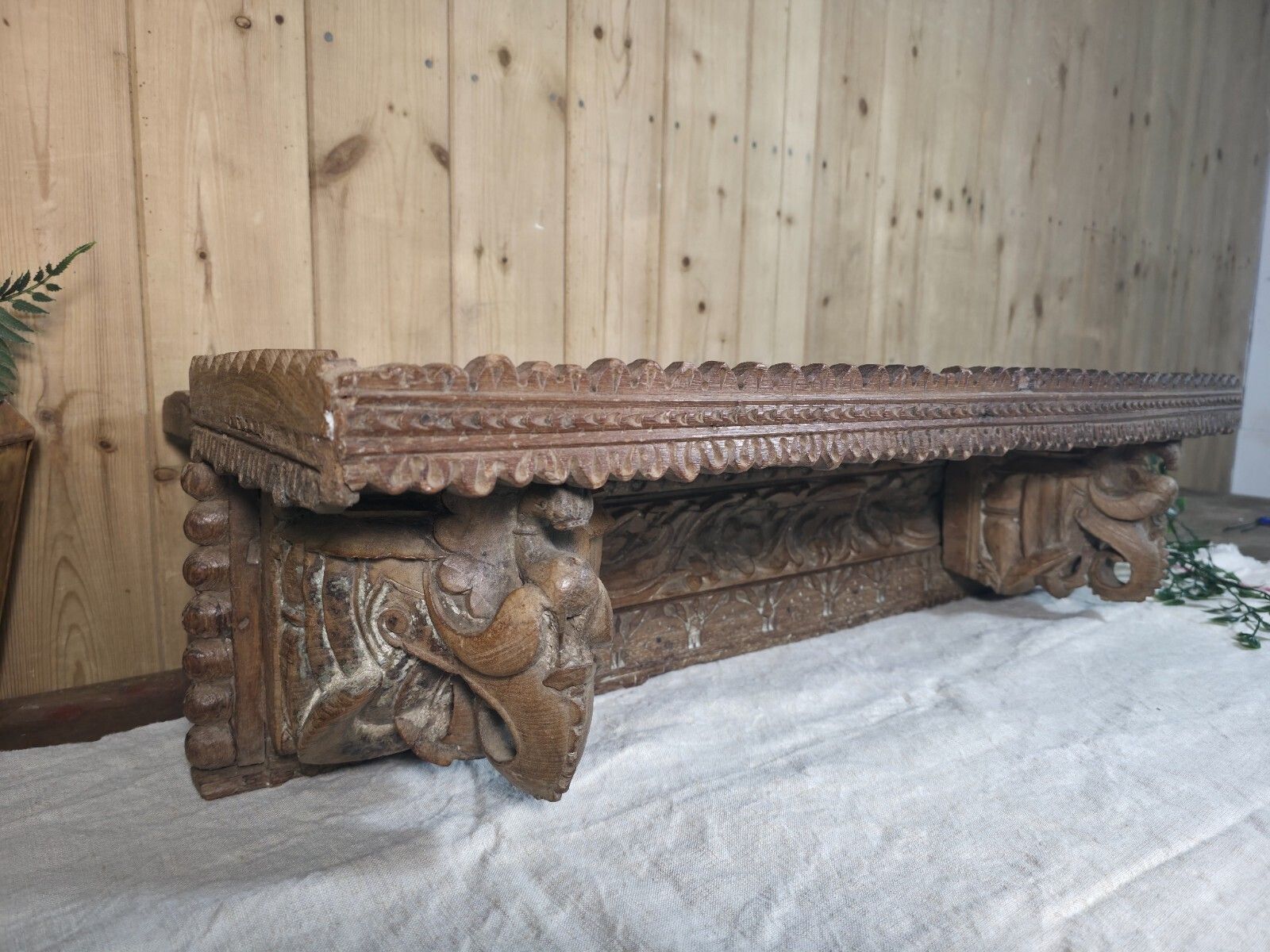 Antique Indian Carved Wooden Architectural Wall Shelf Plinth photo furniture