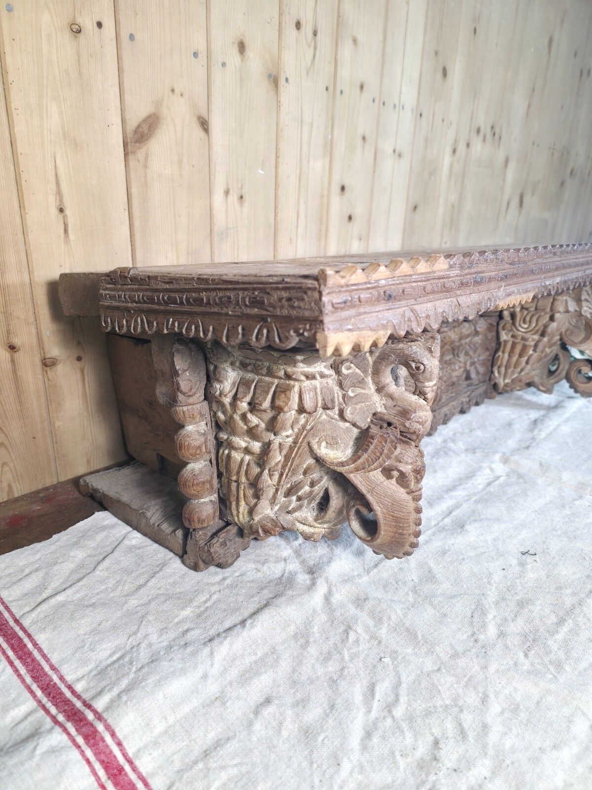 Antique Indian Carved Wooden Architectural Wall Shelf Plinth photo 245.0