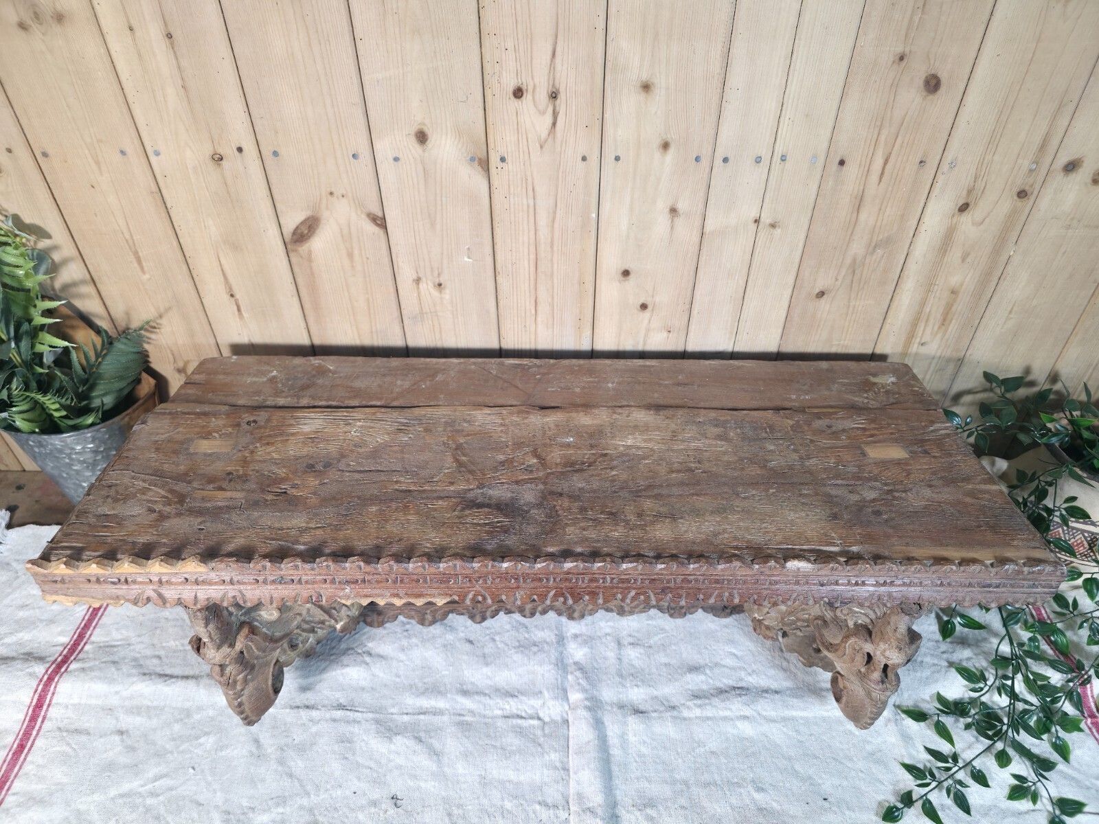Antique Indian Carved Wooden Architectural Wall Shelf Plinth photo buy