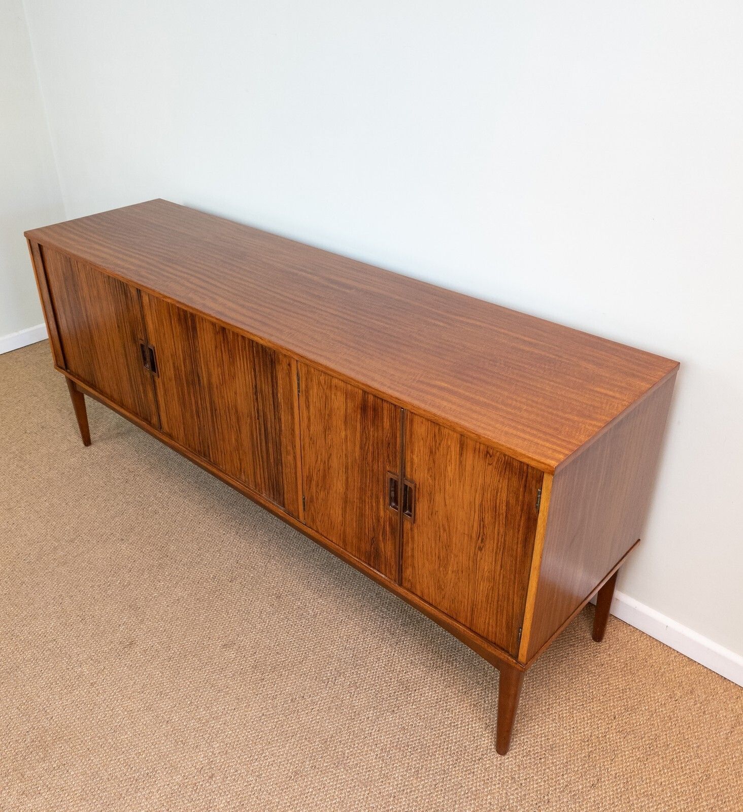 Refinished Vintage Mid Century Rosewood Teak Tambour Sideboard Record Cabinet photo 995.0