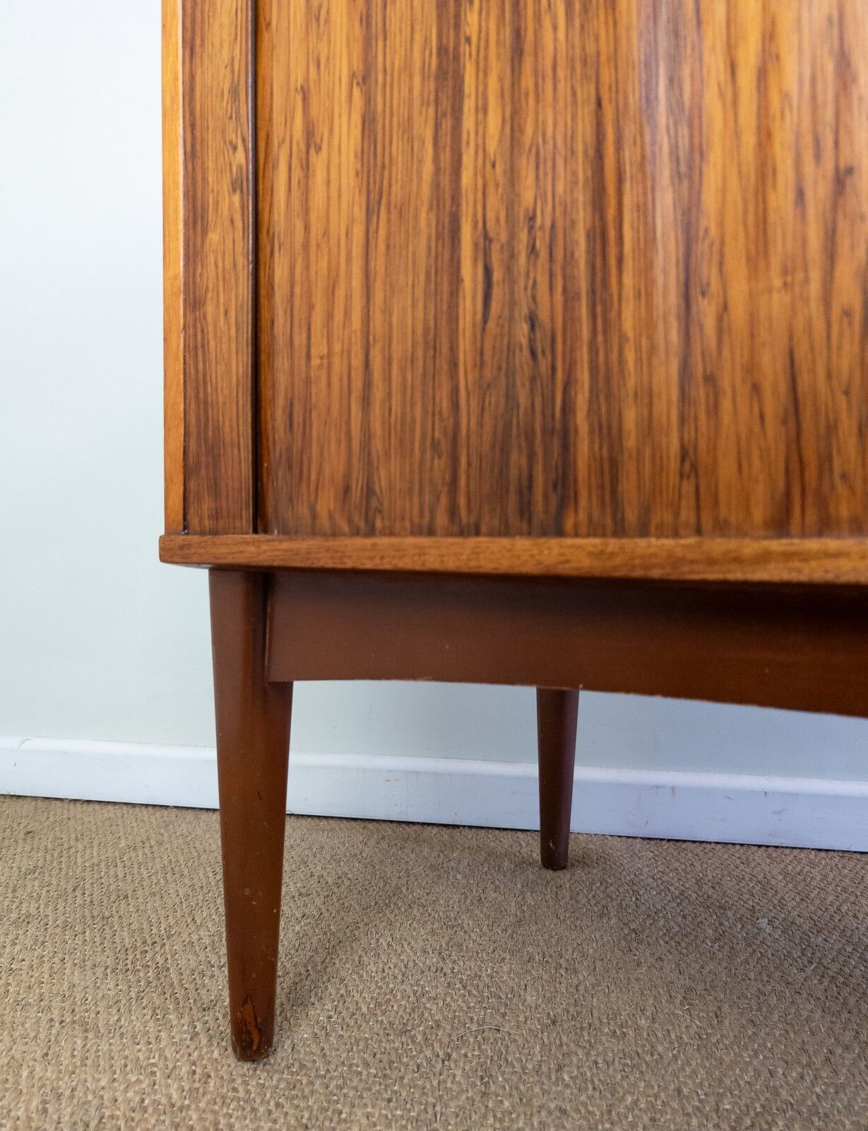 photo for sale Refinished Vintage Mid Century Rosewood Teak Tambour Sideboard Record Cabinet