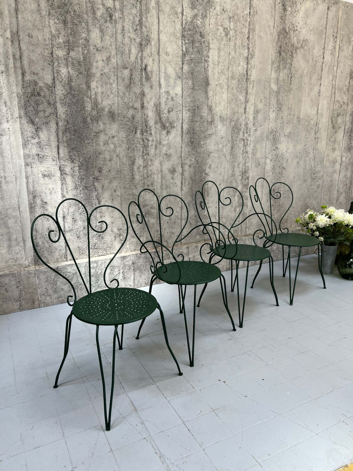 Set Of 4 Painted Forest Green Metal Garden Chairs photo furniture