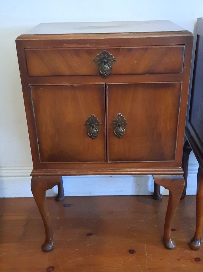 Matched  Pair Antique Burr Walnut Regency Style Bedside Tables 1930s Queen Anne photo Furniture