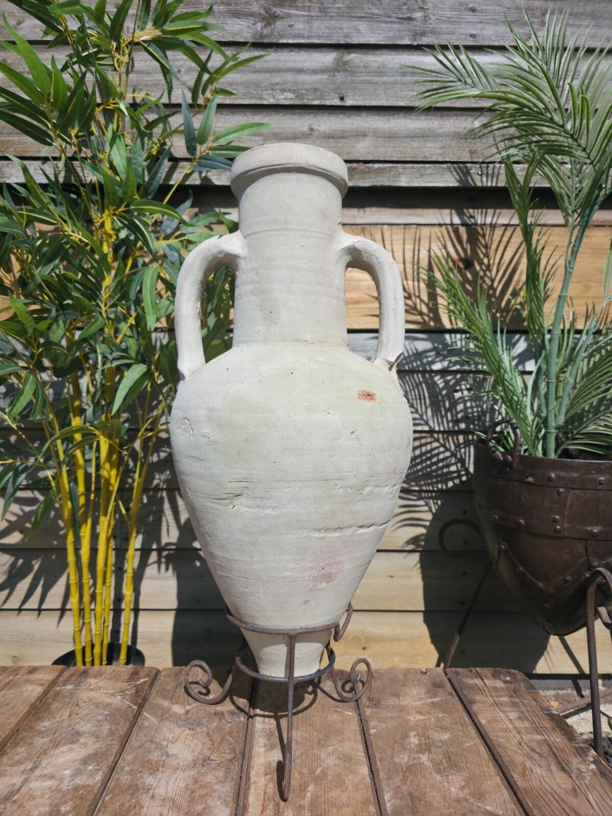 Large Rustic Mediterranean Terracotta Greek Roman Amphora Urn On Stand photo furniture
