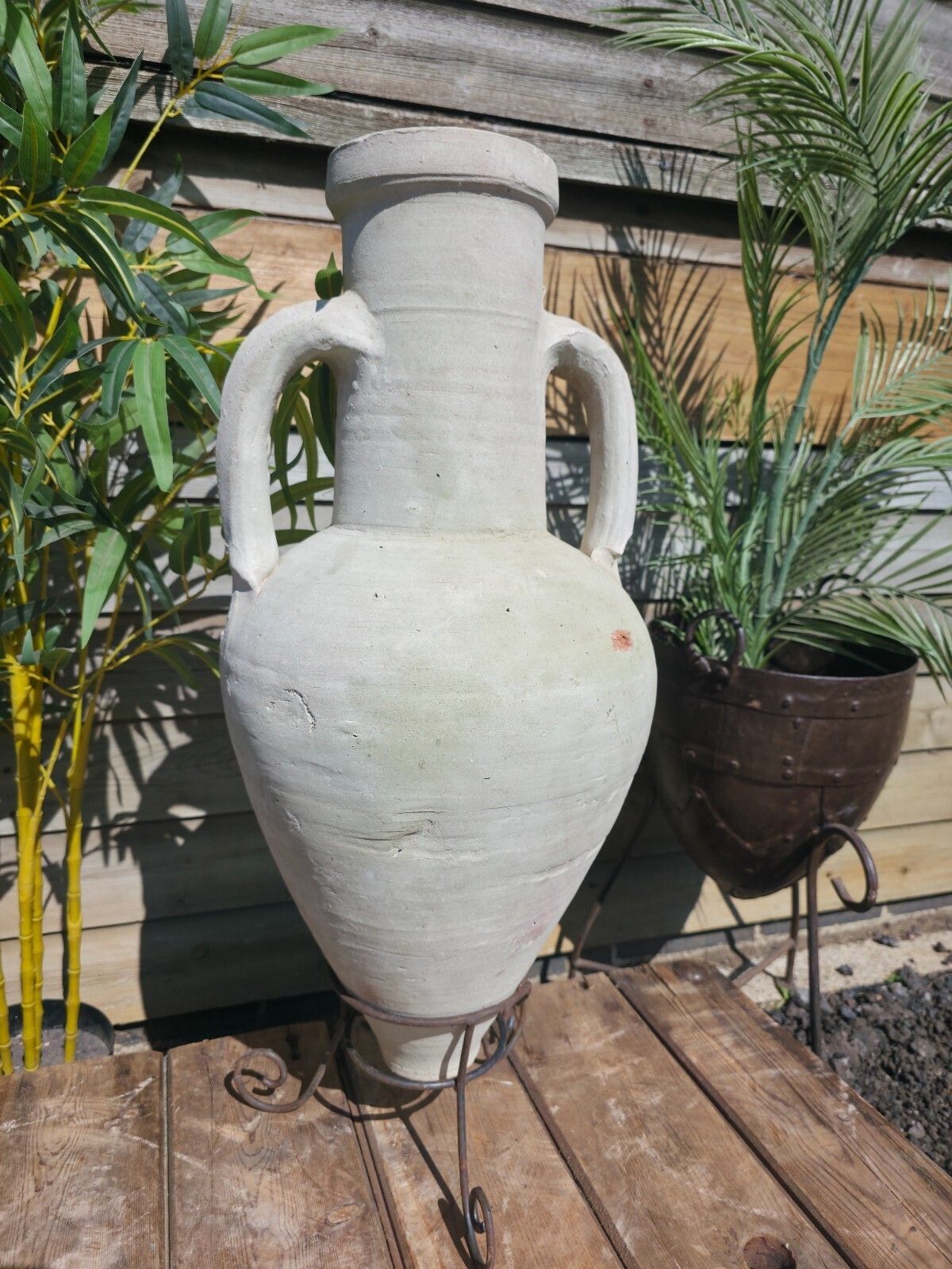 Large Rustic Mediterranean Terracotta Greek Roman Amphora Urn On Stand photo for sale