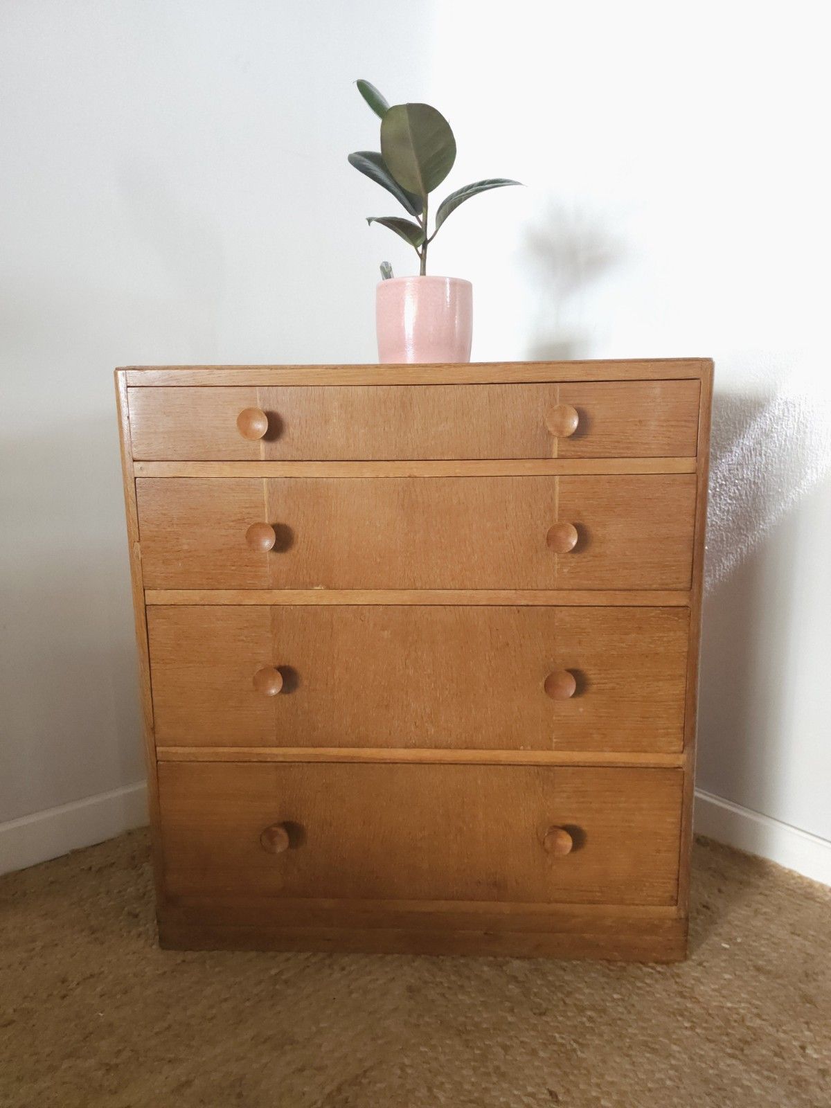 185.0 Mid Century Chest Of Drawers Light Oak Vintage Storage 1950s Retro Delivery photo
