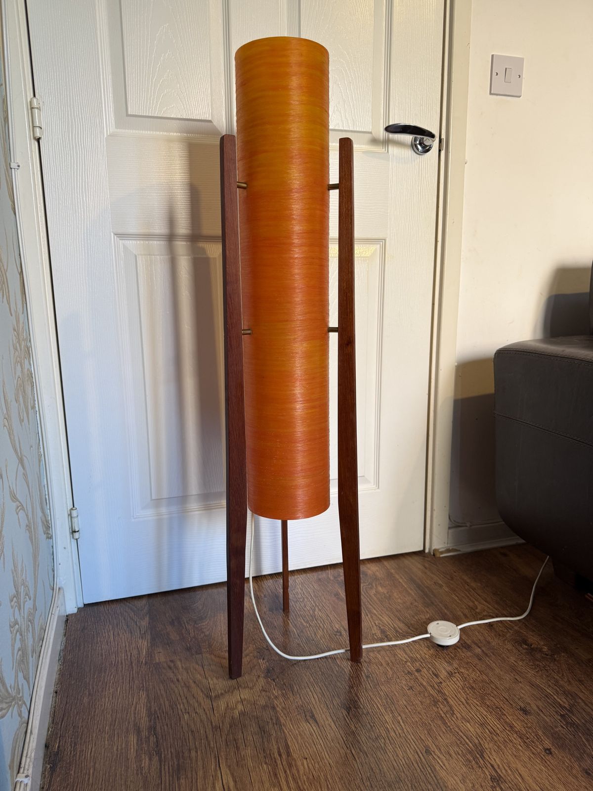 Original Vtg 1960s Novoplast Spun Orange Fibreglass And Teak Rocket Floor Lamp photo vintage