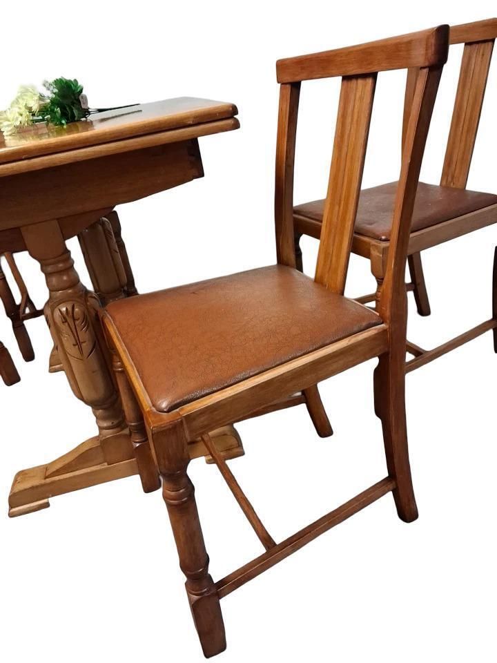 photo vintage Antique Art Deco Draw Leaf Table With Matching Chair Set