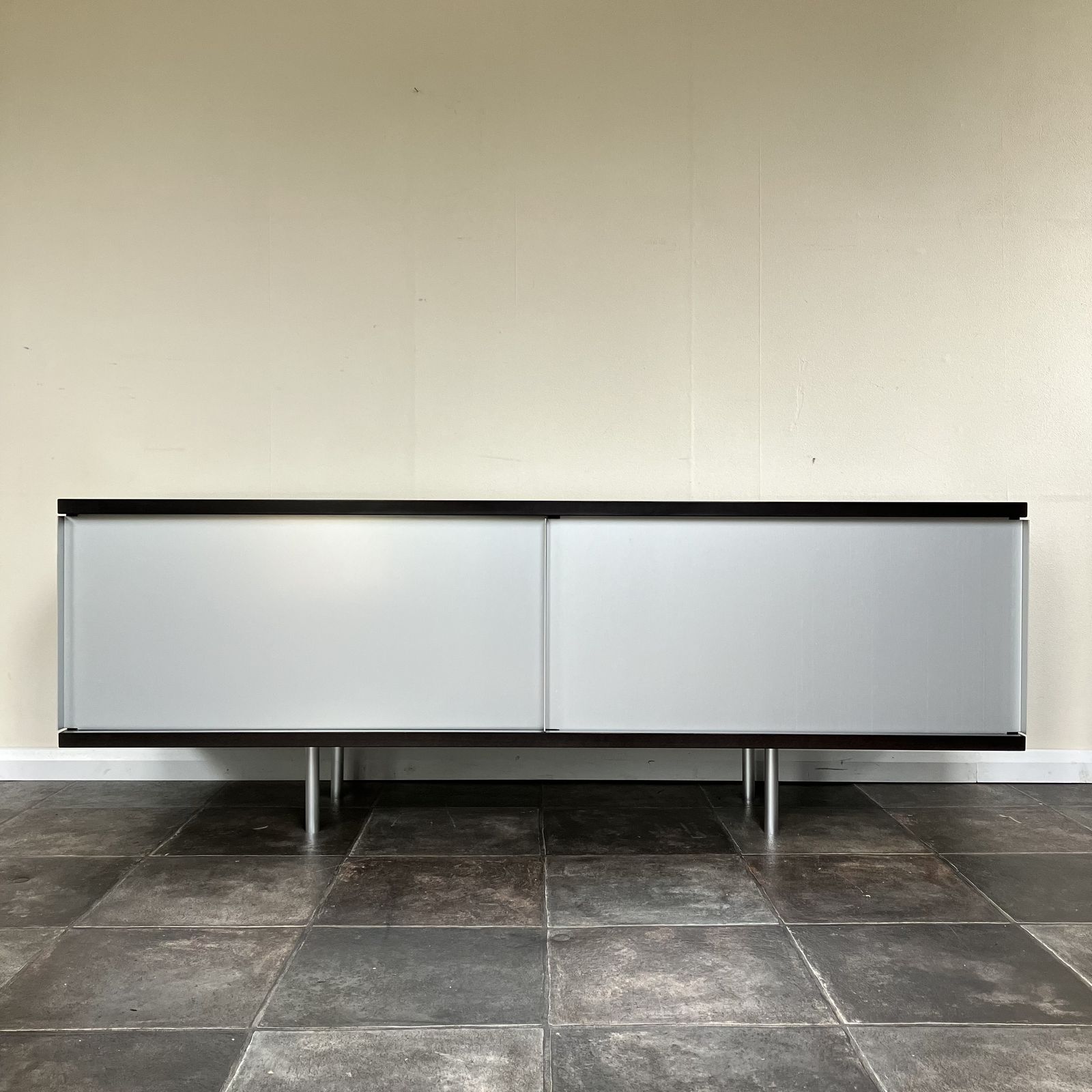 2000's Minimalist Credenza Sideboard From The Conran Shop, Sliding Metal Doors, Ebonised photo furniture