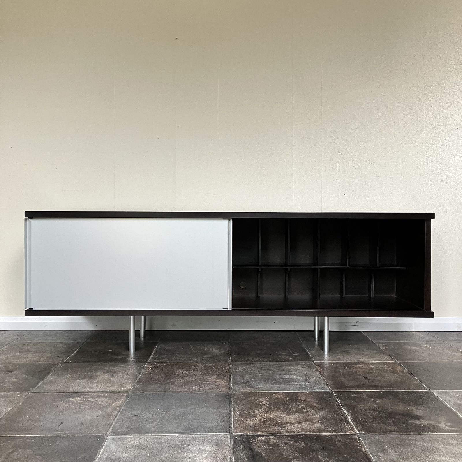 2000's Minimalist Credenza Sideboard From The Conran Shop, Sliding Metal Doors, Ebonised photo Furniture