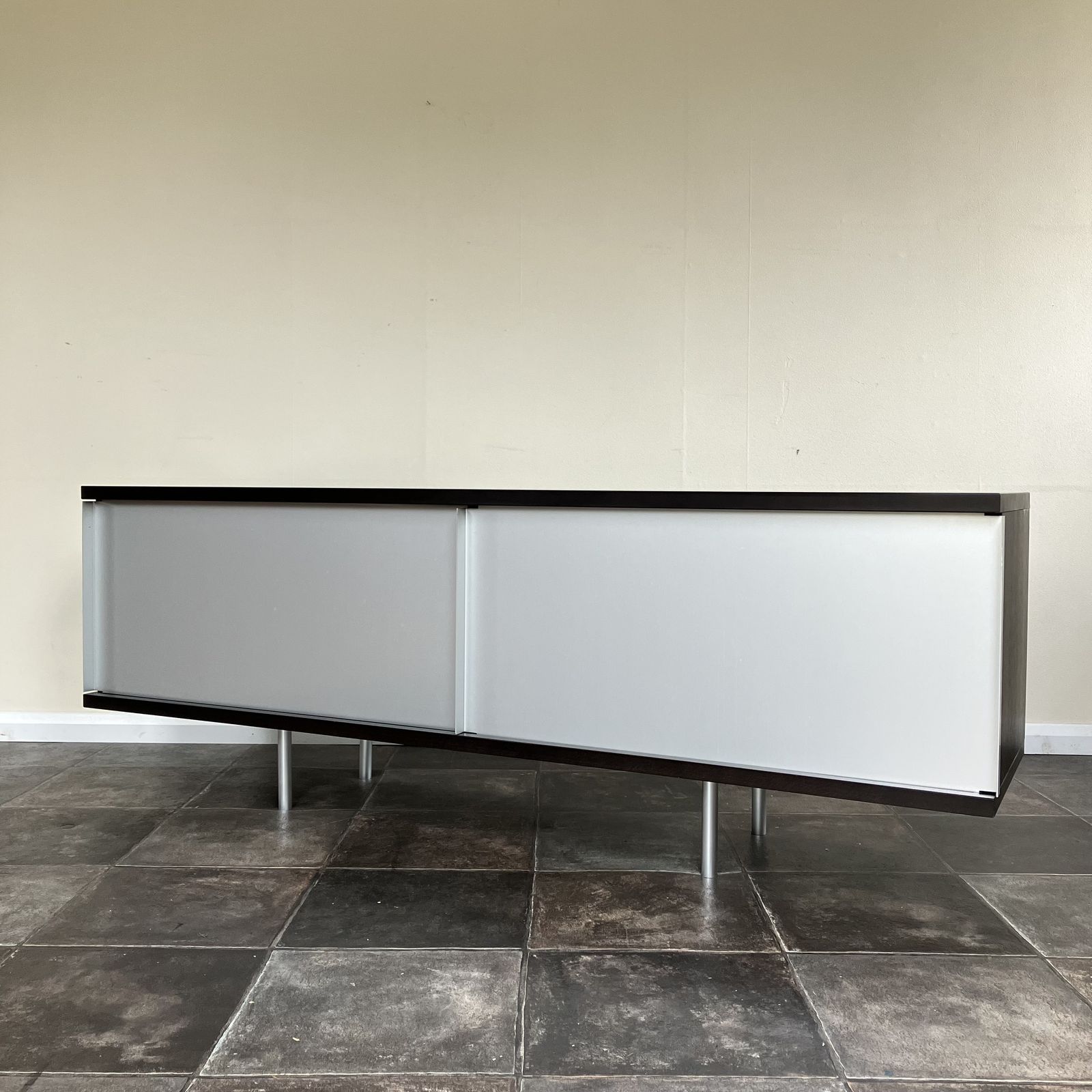 2000's Minimalist Credenza Sideboard From The Conran Shop, Sliding Metal Doors, Ebonised photo buy