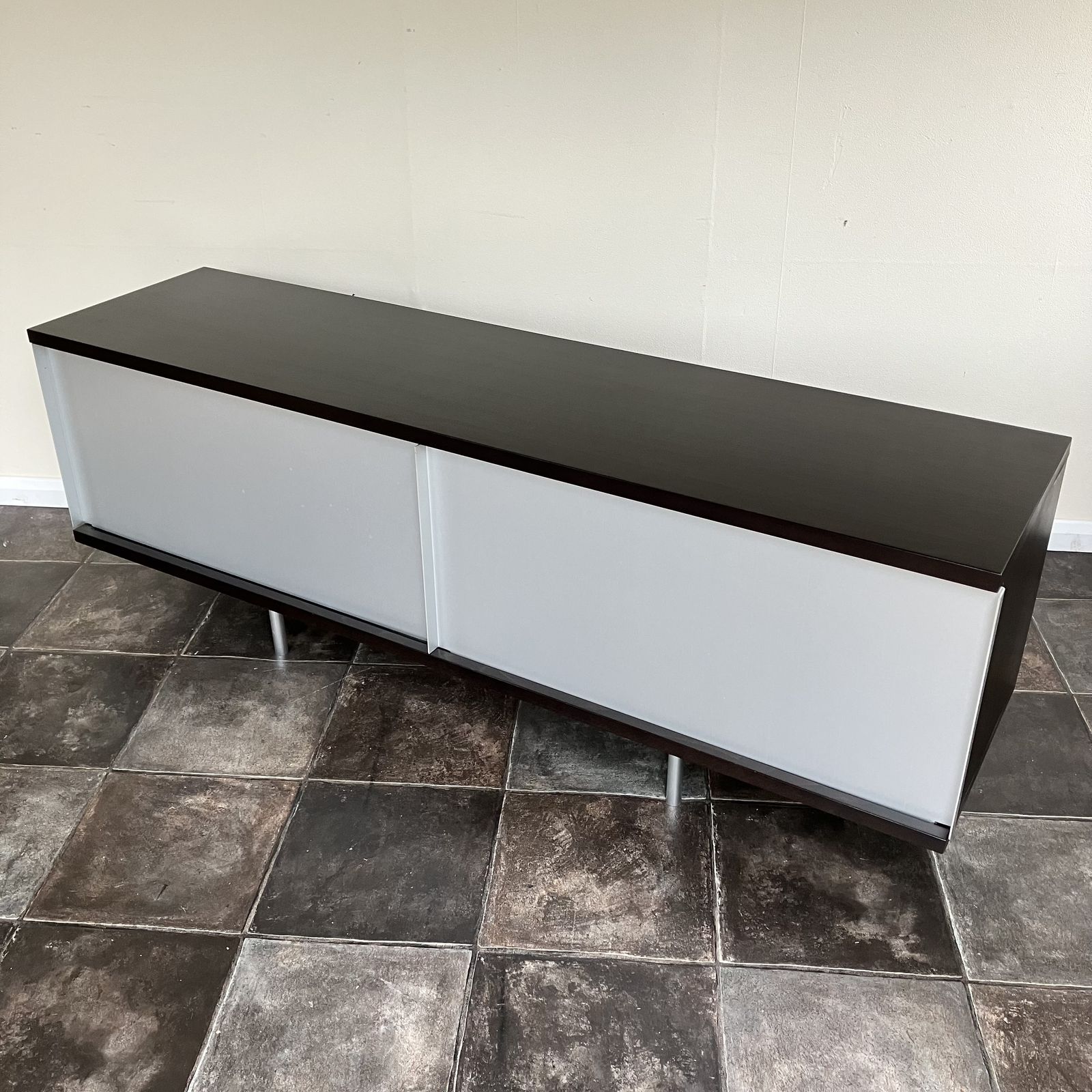 Furniture 2000's Minimalist Credenza Sideboard From The Conran Shop, Sliding Metal Doors, Ebonised photo