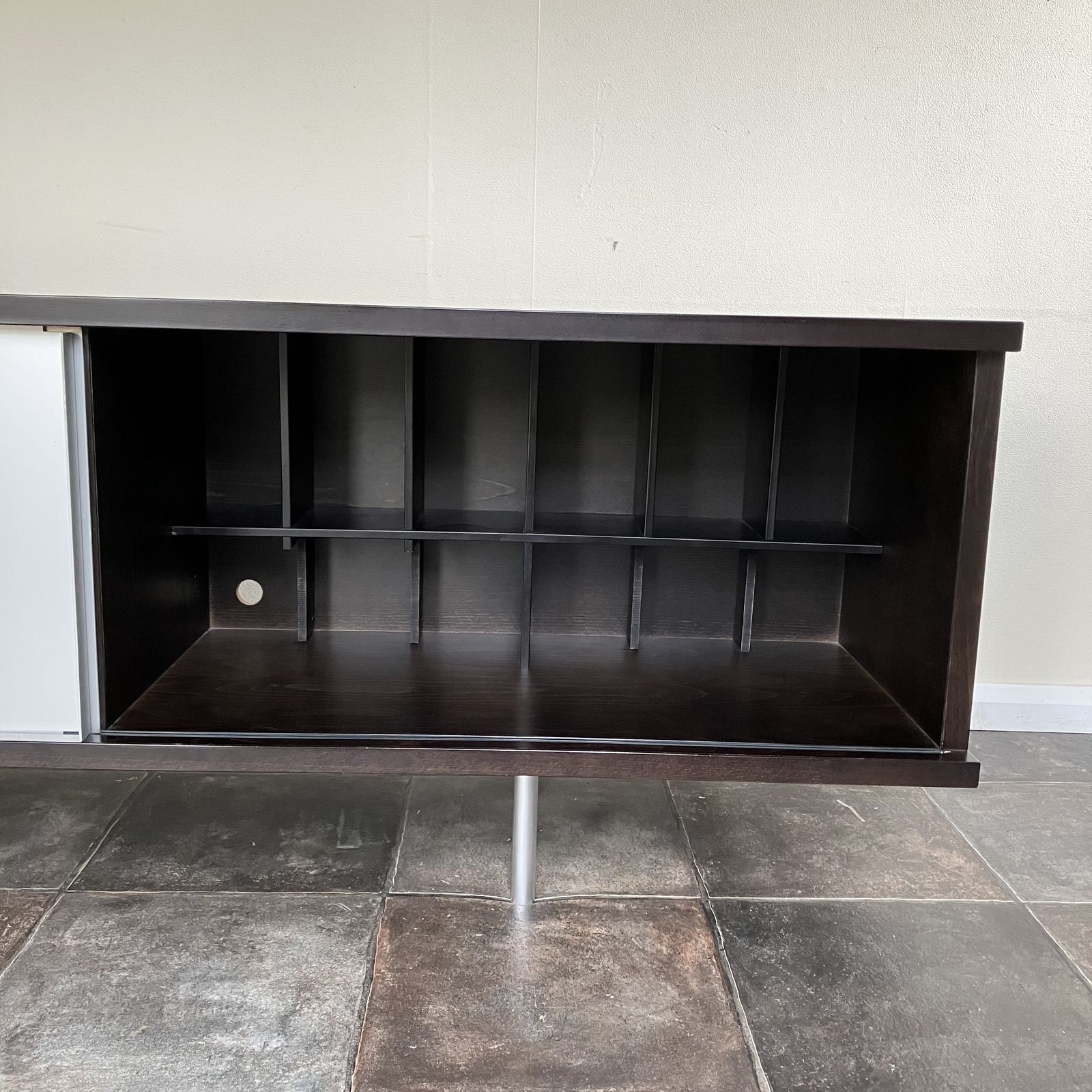 photo buy 2000's Minimalist Credenza Sideboard From The Conran Shop, Sliding Metal Doors, Ebonised