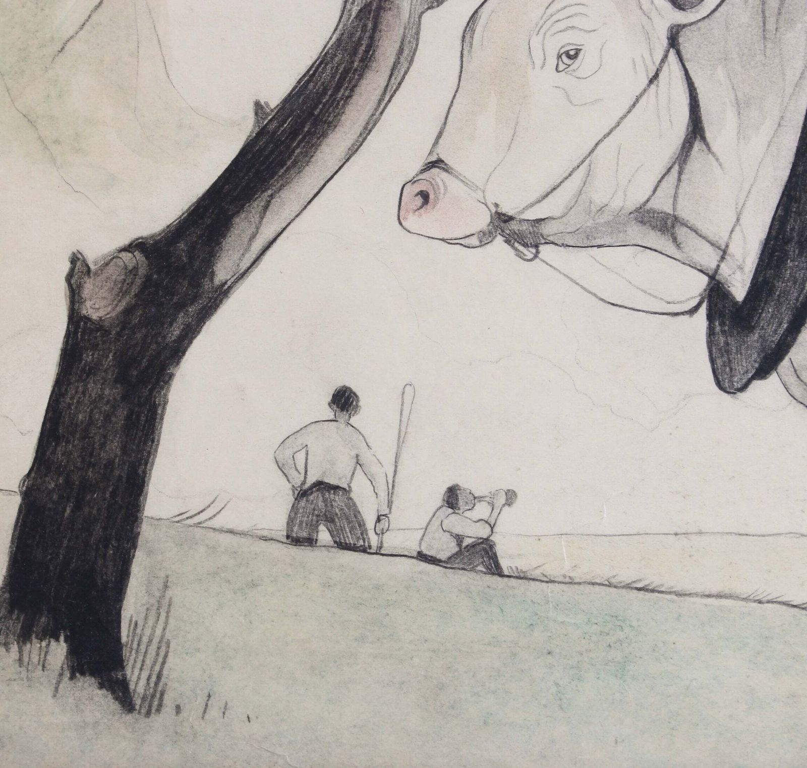 'Idyllic Landscape With Ox And Figures' By Germaine Hageman (Circa 1930s 40s) photo vintage