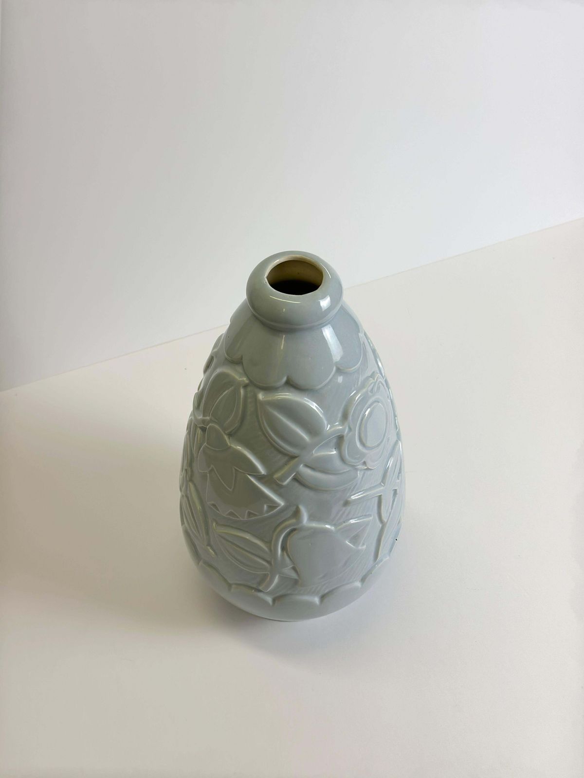 Art Deco Pale Blue Faience Vase By St Clement, France, 1930s photo for sale