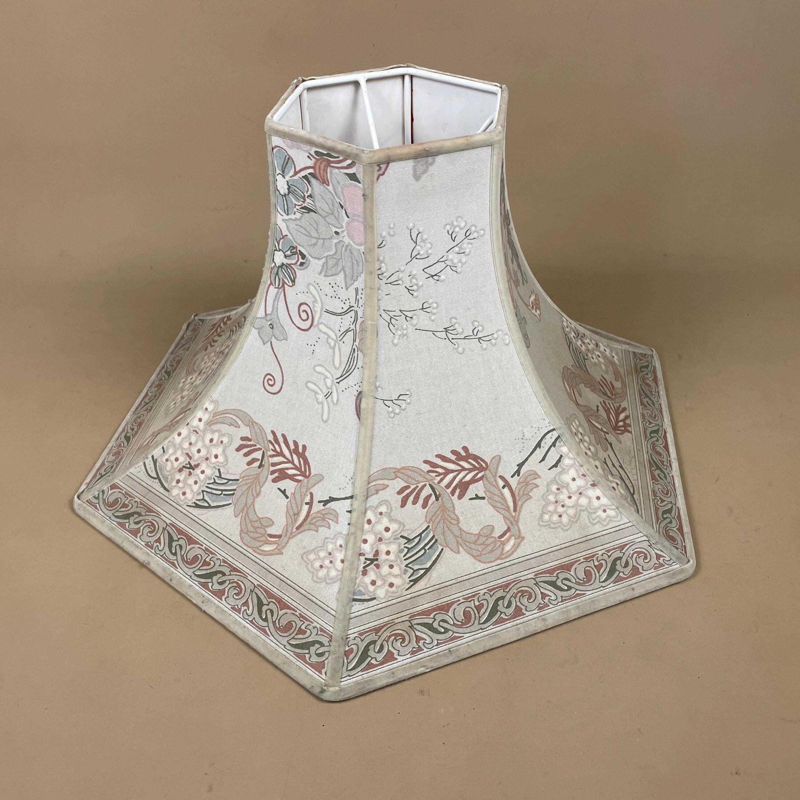 Antique Oriental Patterned Vintage Lamp Shade Lampshade Velvet Edge Trim Lightshade Light Empire Pattern Floor Lamp Pink Ornate photo furniture
