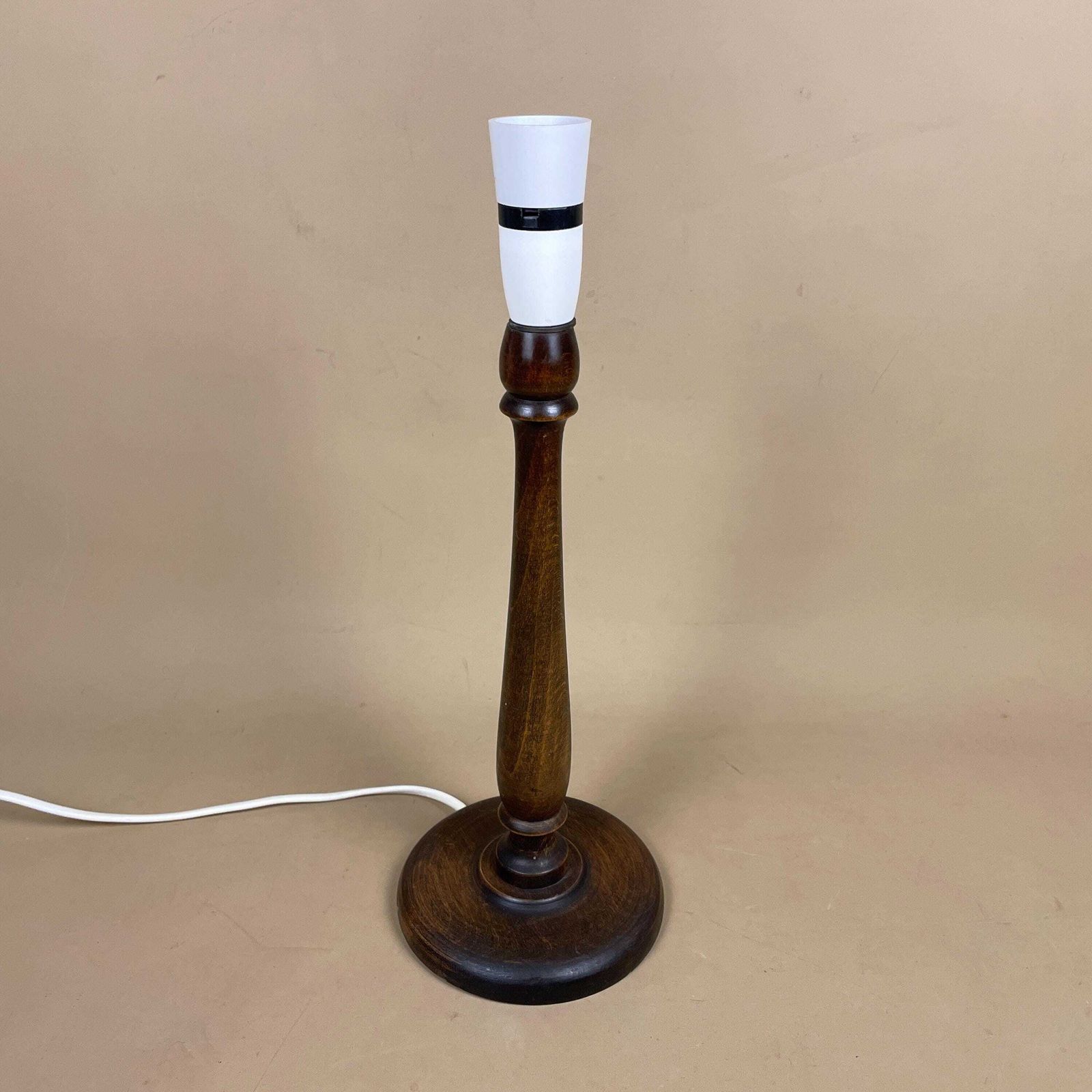 Wood Lamp Wooden Bedside Table Light Antique Brown Elegant Cottage Farmhouse Country Medium Column Round Base