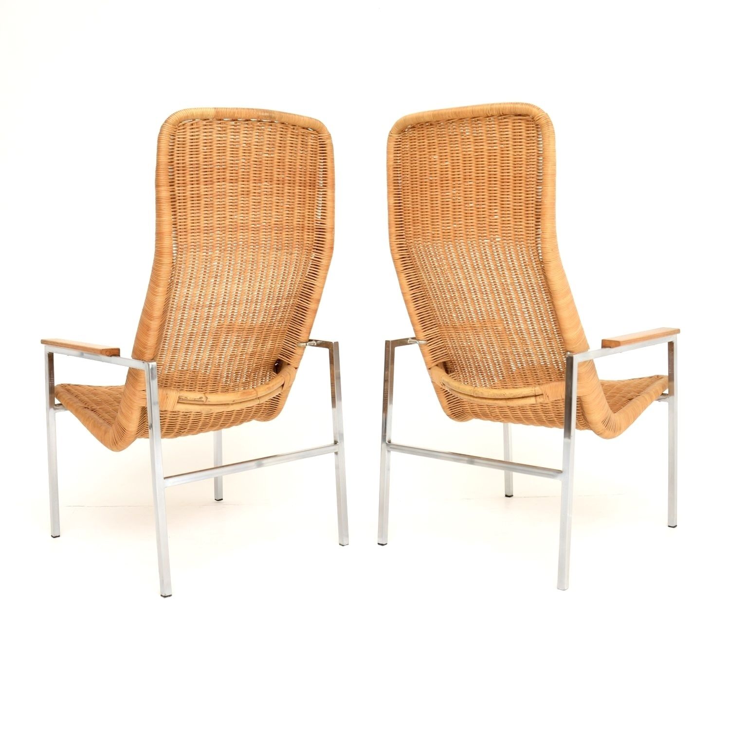 Pair Of Vintage Chrome And Rattan Armchairs By Dirk Van Sliedrecht. photo vinterior