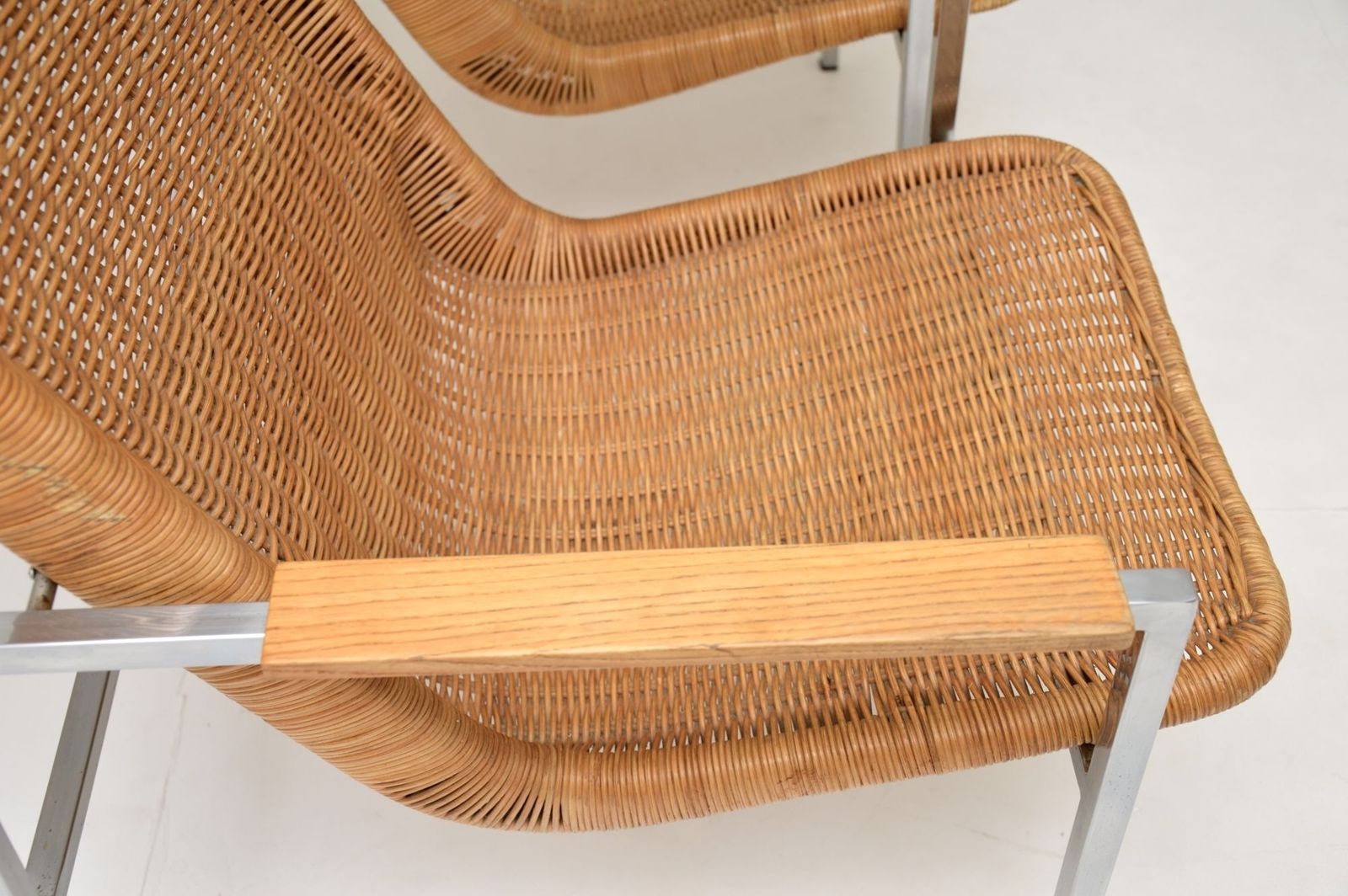 Pair Of Vintage Chrome And Rattan Armchairs By Dirk Van Sliedrecht. photo buy