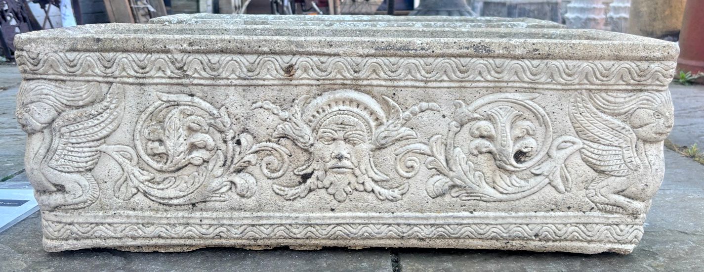 Vintage Large Decorative Stone Nettuno Garden Trough Planter On Feet