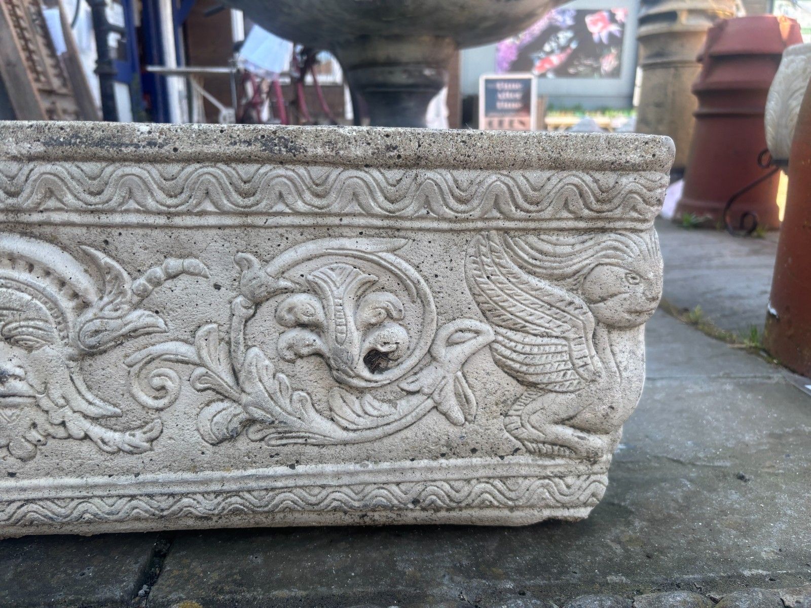 Vintage Large Decorative Stone Nettuno Garden Trough Planter On Feet photo Garden Decor