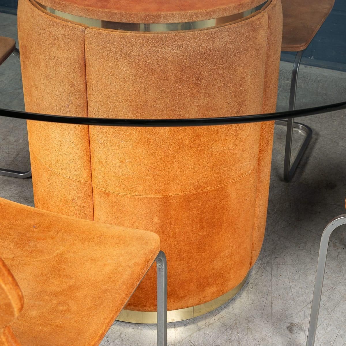 photo furniture Vintage Rare 20thc Italian Dining Set In Orange Suede By Willy Rizzo C.1970