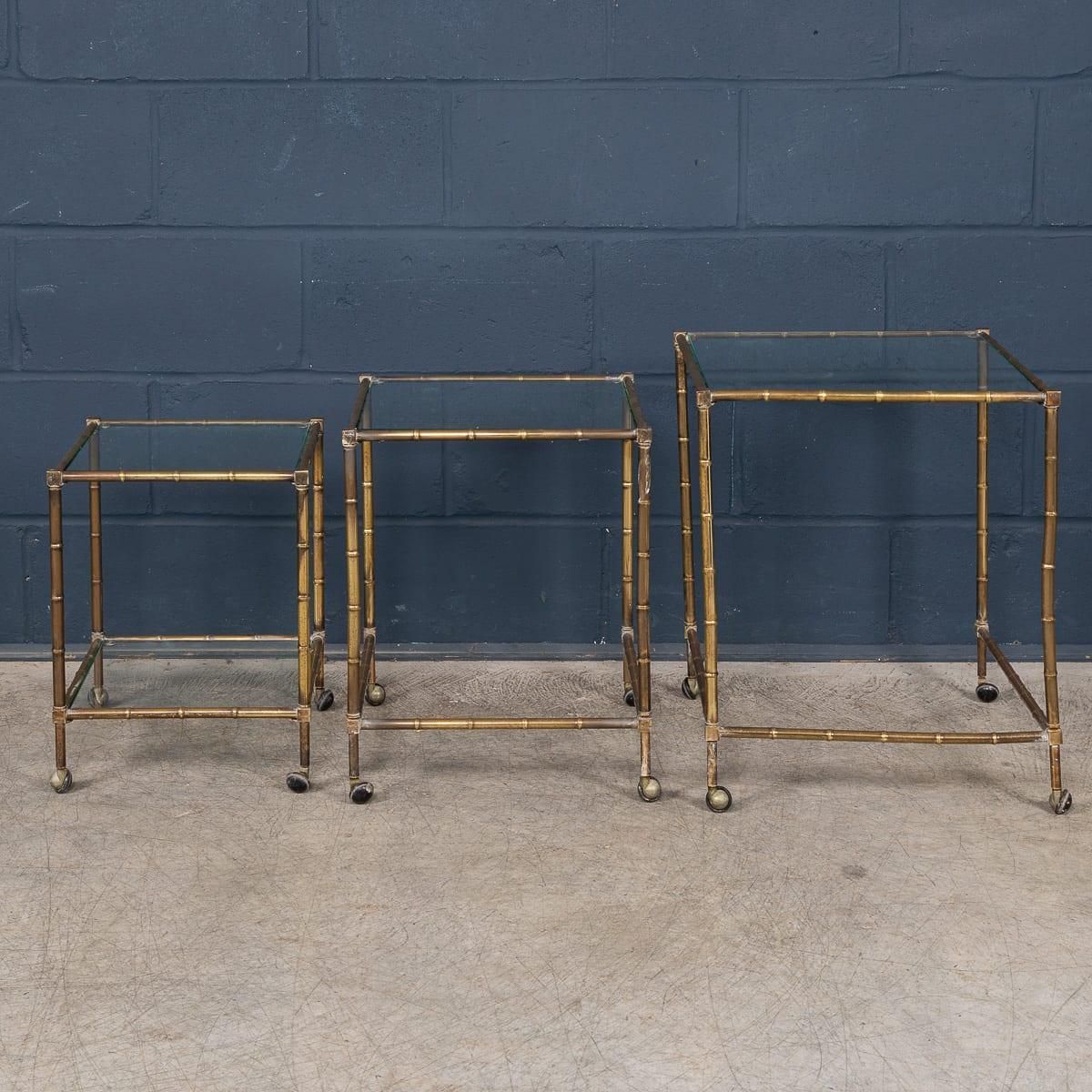 20thc French Set Of Three Brass Faux Bamboo Nesting Tables By Maison Jansen photo 919.0