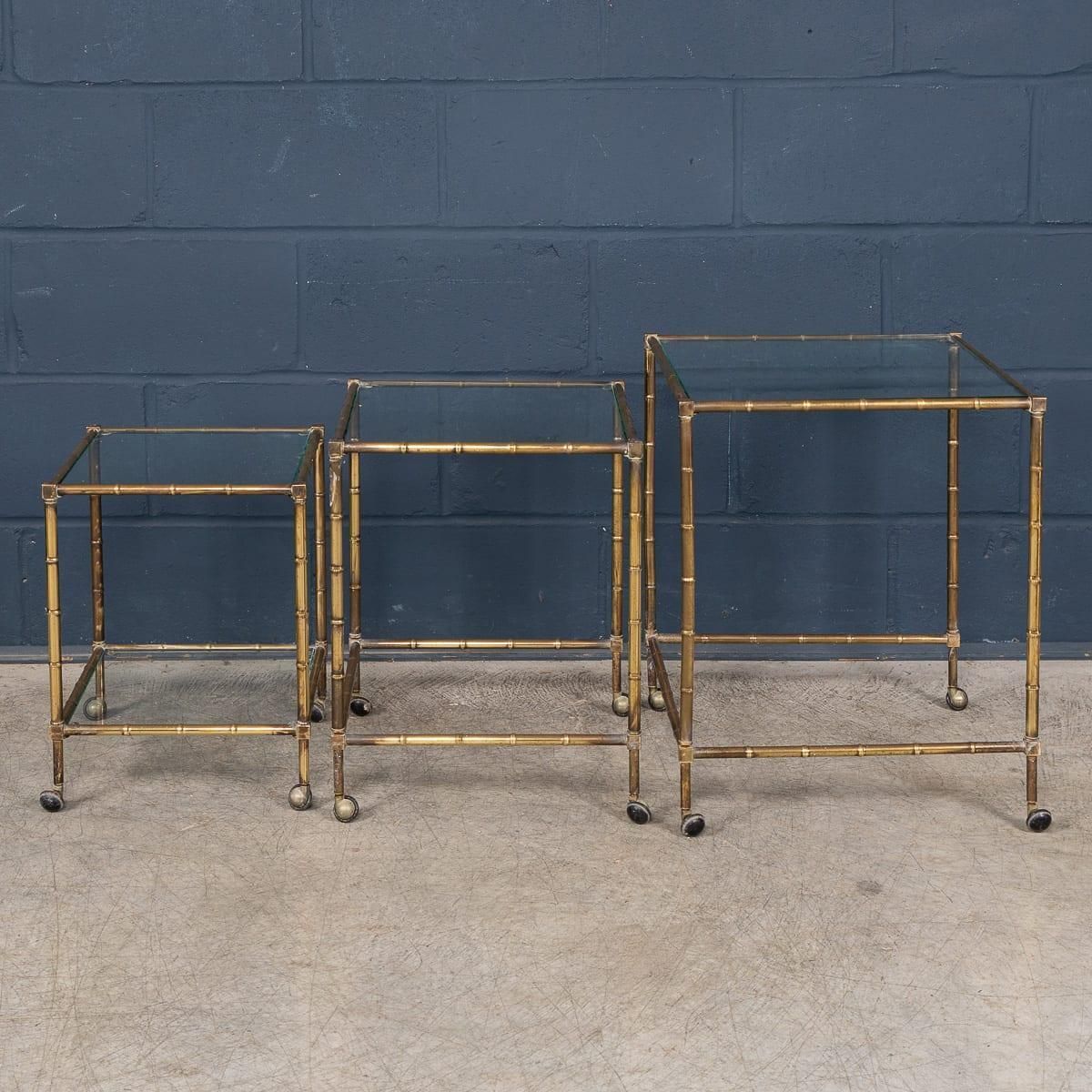 20thc French Set Of Three Brass Faux Bamboo Nesting Tables By Maison Jansen photo vinterior